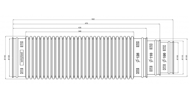 Эластичная соединительная труба для вентиляционных выходов WIRPLAST RUROFLEX U45 100-110-125